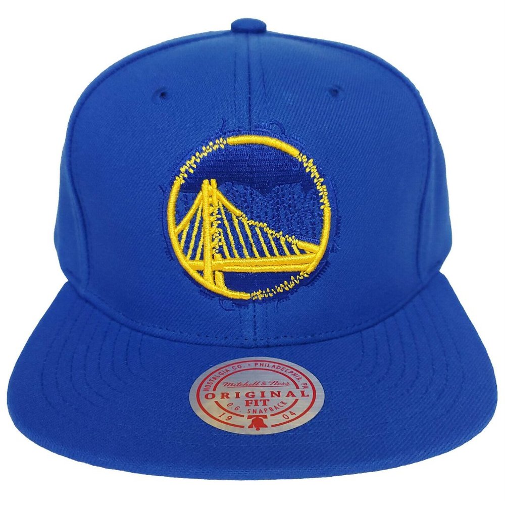 GS Warriors Mitchell & Ness NBA Snapback Hat 3D Logo Glitch Out Blue Cap NWT
